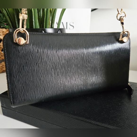 Authentic PRADA Vitello Zip Black Gold Saffiano Leather Wallet WOC Clutch‎ - Picture 10 of 15